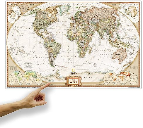 ORBIT Globes & Maps - Weltkarte mit Kartenbild von National Geographic - Poster, Aktuell 2025, 88x58 cm, deutsch, Maßstab 1:46 Mio