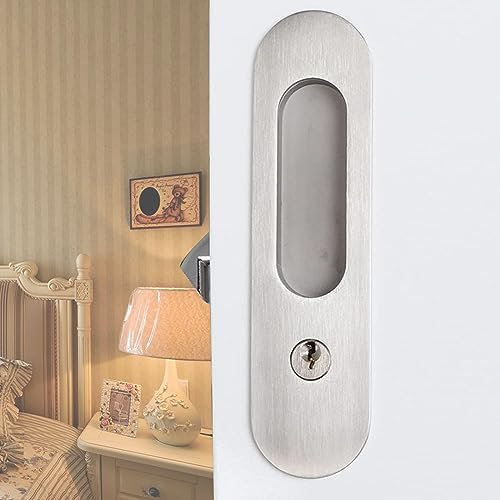 Betensh Set di maniglie per porta scorrevole con chiave, set di maniglie per porta scorrevole, 173 mm, colore argento