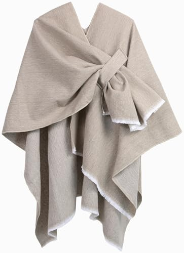 Shmily Girl Poncho Femme Tricot Cape Réversible Couverture Elégante Epaule Chaude Echarpe Tricotée Manteau pour Printemps Automne (Kaki)