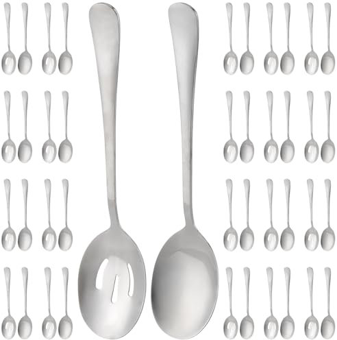 DAKFOOK 20 Pcs Serving Spoons Set, 10 Serving Spoons and 10 Slotted Spoons, 22 x 5.2cm Stainless Steel Table Spoon for Kitchen, Party, Banquet, Buffet ﻿