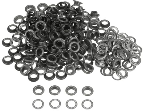 Kvartsman set med 300 öljett-kit metallöljetter 8 mm 3/10 tum hål liten ögla med brickor för skor kläder bälte etikett väska tyg läder gör-det-själv-projekt, mörkgrå