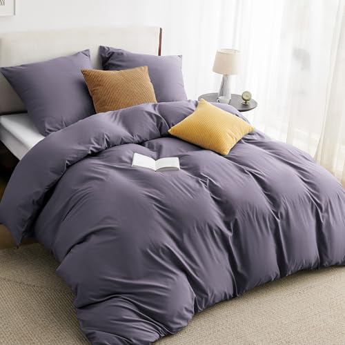 BEDSURE Ropa de cama de 135 x 200 cm, 2 piezas, color violeta grisáceo, 1 funda nórdica de 135 x 200 cm y 1 funda de almohada de 80 x 80 cm, certificado Öko-Tex, color violeta y poliéster, microfibra
