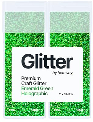 Hemway Craft Glitter Shaker Emerald Green Holographic 130g x2 Pack Fine | for Resin & Epoxy Crafts, Christmas Art Supplies, Nail, Body, Face, Eye, Festival, Crafting, Slime, Sparkle