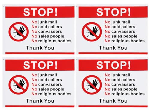 VGOL 4 pegatinas de señal de alto de 140 x 100 mm con texto en inglés No Cold Callers, de PVC, impermeable, para puertas, buzones, buzones