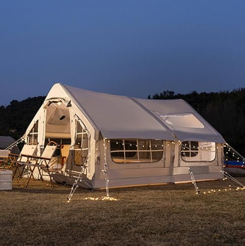 6-8 personers uppblåsbart campingtält med pump, enkel installation 4 säsonger vattentätt vindtätt utomhus uppblåst tält, stugtält med nätfönster och dörrar