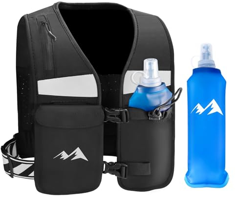 HSYFUNA Gilet Hydratation Running Femme et Homme, Léger et Réfléchissant, Gilet Course à Pied avec Bouteille d'eau 500 ML, Sac à Dos Trail Réglable pour Marathon, Randonnée, Cyclisme, Plein Air