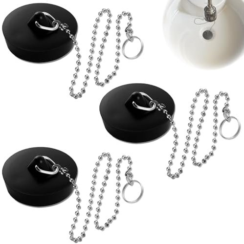 Lot de 3 bouchons de vidange pour évier, baignoire - Avec chaîne à billes en acier inoxydable - Pour évier de cuisine, baignoire et salle de bain (40 à 45 mm) - Noir