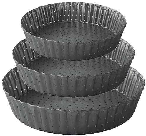 Space Home - Lot de 3 Moule à Tarte Perforé - Plat à Quiche avec Fond Amovible - Moule Tartelette - Moules à Gâteaux Rond - Revêtement Antiadhésif - Moule à Flan Haut - 20, 24 et 28 cm