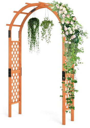 HOMASIS Arco da Giardino in Legno, Arco per Piante Rampicanti, Supporto da Giardino per Feste, Matrimoniali, Traliccio per Rampicanti, Rose, 132 x 45,5 x 235 cm, Arancione