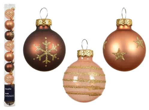 Weihnachtskugeln Glas mit Motiven 3cm 9er Set - kleine Christbaumkugeln Weihnachtsbaumkugeln für Weihnachten - Christbaumschmuck & Weihnachtsbaumschmuck Braun Orange Mix