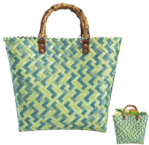 Cesta de la compra Trenzada, Bolsa de Trenza Grande, Canasta Dachshund Trenzada de Ratán Artificial, Bolsa de Cesta de Verano, Bolsas de Cesta Mujer,Bolsa de Playa Impermeable Paja Bolsa de Compras