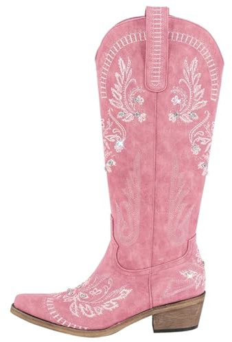 JHSDHYD Stivali Cowboy Donna Stivali da cowboy western bianchi ricamati con punta a punta da donna, stivaletti da cowgirl con tacco a blocco(Color6,8)
