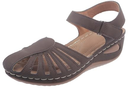 Sandali estivi Solid Hook Loop Casual Open Toe comodi da spiaggia, caffè, 38 EU