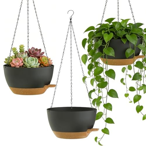FARYODI Macetero colgante con riego automático, 3 unidades, color negro