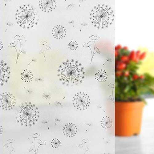 FILMGOO 3D Fensterfolie Fenster Sichtschutzfolie Anti-UV Buntglas Dekorfolie Statisch Haftend Selbstklebend Fensteraufkleber, Nicht klebend (Löwenzahn, 44.5 x 200 cm)