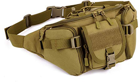 Yakmoo Große Hüfttasche Taktischer Militärstil Bauchtasche Wasserdicht Molle System Gürteltasche von Multifunktion für Outdoors Braun