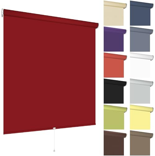 Springrollo Rollo Fenster | Stoff Blickdicht lichtdurchlässig | 13 Farben | Breite 62-202 cm Höhe bis 180 cm | Mittelzugrollo Schnapprollo anschraubbar (Größe 62 x 180 cm, Farbe Dunkelrot, Rot)