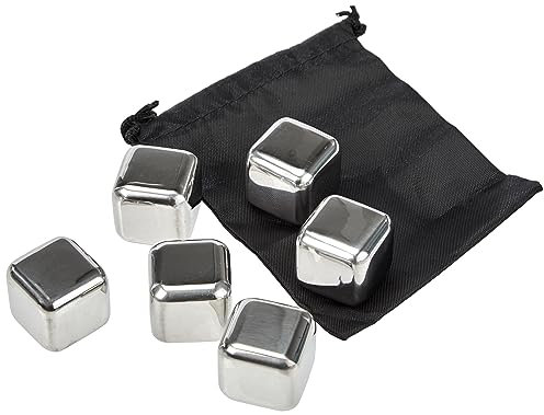 axentia Edelstahl-Eiswürfel-Set mit Beutel, 6 Eissteine je 2,5 x 2,5 x 2,5 cm