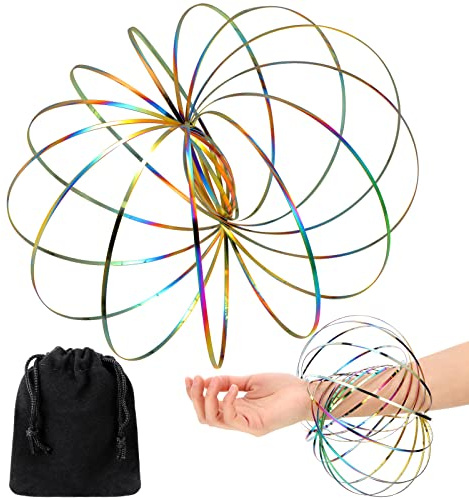 Sumind Jouets d Anneaux d'Écoulement 3D Anneau d'Écoulement de Bras à Ressorts Magique Jouet à Ressort Éducatif et Interactif Multi Sensoriel en Acier Inoxydable avec Sac Noir en Velours(Coloré)