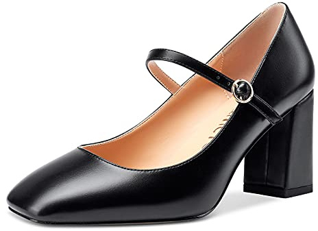 Castamere Femme Mary Jane Escarpins Bout Carré Bloc Talons 7.5CM High Heels Pumps Noir Mates Chaussures EU 42.5