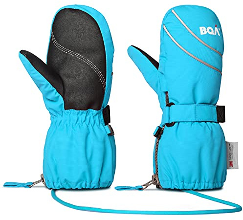 BQA Gants de Ski Enfant, Moufles de Ski Fille Garçon Chaud Étanches