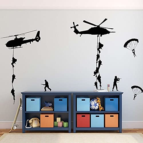 QIANGTOU Soldat de l'armée Stickers Muraux Vinyle Art Stickers Adolescents Garçons Hommes Fans Militaires Chambre Décoration de La Maison 57x43cm