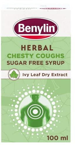 BENYLIN Herbal Chesty Coughs Sugar Free Syrup.100 ml, Non-Drowsy Herbal Cough Medicine, with Naturally Derived Ivy Leaf Dry Extract
