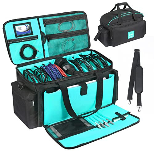 DJ Gig Bag, DJ Tasche DJ Kabel Datei Tasche DJ Gear Storage Organizer mit Abnehmbarer Gepolsterter Unterseite und Teilern, Reise Gig Bag für Kabel Sound Equipment DJ Gear Musiker Zubehör (Blau)