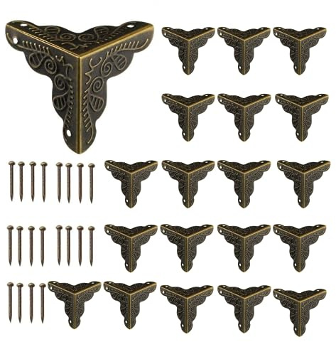 Antika möbelhörn, kantskydd, 20 stycken metallkantskydd vintage, hörnskydd, metall med skruvar för möbler, smyckeslåda, presentförpackning, skåp, inkl. (brons)