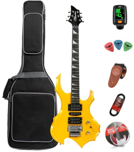 Bullfighter 39 Inch Electric guitar 4/4 Full Size, HSH Pickup, Guitar Electric for Beginners Starter Music Lover with 8 Accessories Guitar Bag, Strap, Picks, Tuner, Strings and Cable. MS-200 (Yellow)