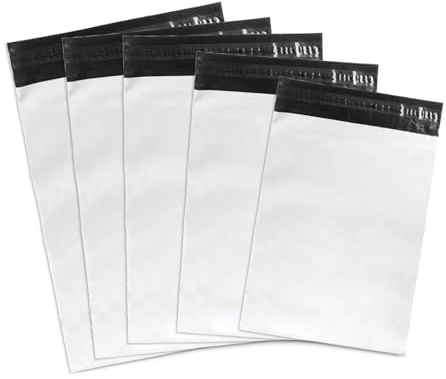 Emerson 100 Stück Versandbeutel Plastik 34x40 cm | Versandtasche mit Selbstklebeverschluss | Weiß Blickdicht | Versandtüten für Kleidung, Artikel | Verpackungsbeutel Plastik | Verschiedene Größen