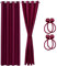 Cozyor 2X blickdichte Vorhänge + 2X Raffhalter mit Magnet, Thermogardine gegen Kälte 100% verdunkelnd, rot Berry, Gardine mit Ösen für Schlafzimmer, Wohnzimmer, Kinderzimmer 220x135 cm
