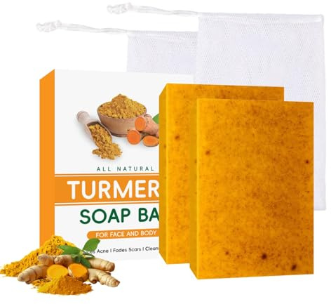 2pcs Turmeric Soap Bar - Kojic Acid Soap - Natural Handmade Soaps for Cleansing - Dark Spot Corrector Remover - Tumeric Soaps, Acne, Dark Spots, Hyperpigmentation, Smooth skin