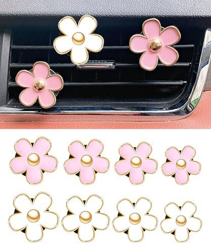 Flaconi 8 Pezzi decorazioni auto, Clip di Auto Presa Aria Deodorante,accessori auto donna,Disegno Fiori Margherita Clip Di Sfiato per Deodorante per Auto,Diffusore Di Olio Essenziale per Auto Donna
