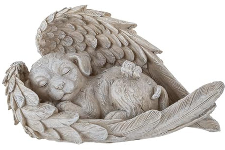 GmwyCzV Statue Commémorative D’Ange Chien, Ornement de Jardin, Pierre Funéraire Animal Domestique, Sculpture Artisanale en Résine, Cadeau de Condoléances, pour Patio, Jardin, Commémorative Funéraire