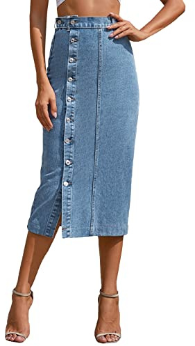 Jeanskjol dam lång med slits: jeanskjol med främre slits lång kjol dragkedja stretch använd look jeanskjol långa kjolar sexig damkjol sommar traditionell kjol jeans blyertskjolar fritidskjol