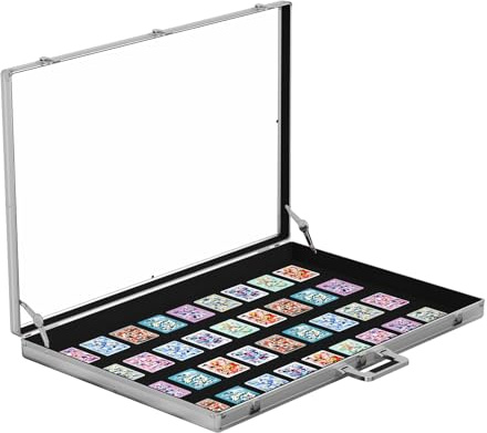Portable Trade Show Display Case, 34x22 Aluminum Card Show Display Case with Lock, Large Table Top Sports Card Display Case with Clear Acrylic Glass for Jewelry, Trading Card, Collectibles Shows