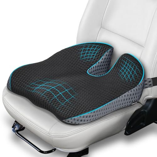 Ajiteogy Car Seat Cushion, Memory Foam Car Wedge Seat Cushion for Driving, Height Booster & Posture Support, 4D Mesh Seat Pad with Adjustable Straps - Universal Fit for Vehicle