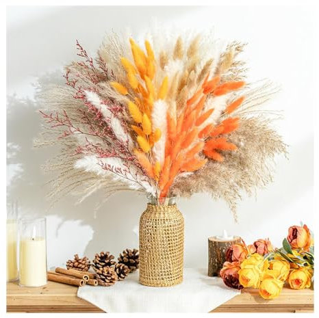 Bieiyhe 64 pcs Deko Trockenblumen Set, Pampasgras Trockenblumen zum Basteln, Natürliche Getrocknete Blumen Tischdeko, Dry Flowers Decoration, Trockenstrauß Boho, Trockenpflanzen für DIY Deko Handwerk