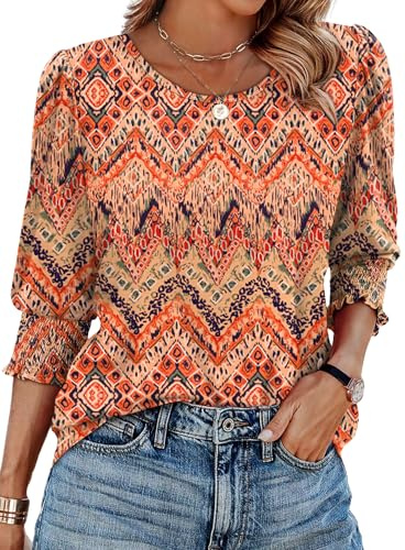Aokosor Womens Tops 3/4 Sleeve T Shirts for Women UK Crew Neck Tunic Womens Blouses Ladies Boho Tops Size 14-16