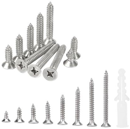 Stainless Steel Wood Screws Assortment - M3 Self Tapping Screws Set with 8 Sizes (6-30mm) 400 Screws + 20 Expansion Anchors, Corrosion & Moisture Resistant, for DIY Projects, Furniture Repair