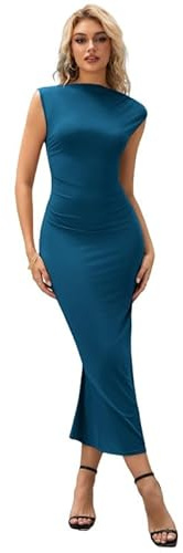 Sukiglam Vestido Largo Mujer Sexy sin Mangas Cuello Alto Maxi Vestidos Ajustado Elegante Vestido con Abertura Verano Casual Cintura Alta Bodycon Vestidos Fruncido de Fiesta Cóctel Invitada Boda
