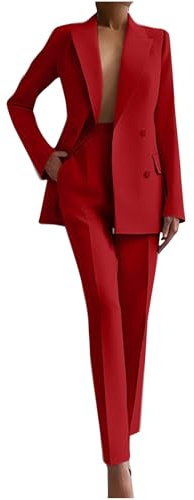RLEHJN Women's Trouser Suits Slim Fit 2 Piece Suits & Blazers Long Slevee Coats Smart Trousers Sets Elegant Work Business Pants Suit Casual Solid Color Formal Suit Party Office Outerwear Size 8-16