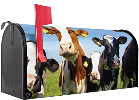 banjado Amerikanischer Briefkasten - US Mailbox/Letterbox mit Motiv Motiv Kühe 51x22x17cm - Postkasten Stahl aus Amerika – Briefkasten amerikanisch schwarz pulverbeschichtet