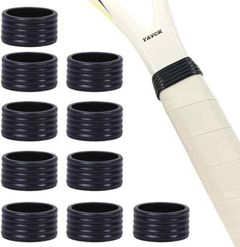 BEPSYOM 10 Unidades Goma para Raquetas, Grip Antideslizante para Tenis, Bádminton y Squash, Anillos de Silicona para Fijar el Grip, Duradero y Elástico (Genérico)