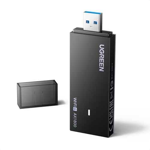UGREEN Clé WiFi 6 AX1800 Puissante Adaptateur USB sans Fil Double Bande 5GHz 2.4GHz Dongle USB WiFi Réseau Soft AP Mode Cryptage WPA3 Pilote Intégré pour PC Laptop Compatible avec Windows 11 10