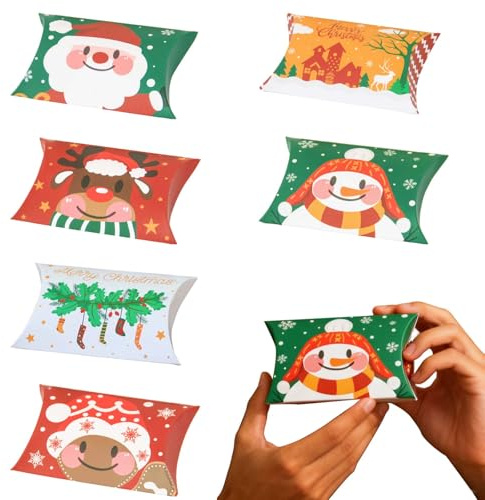 boîtes Cadeaux Papier Kraft Noël 24 pièces – Coffrets 12x7,2x2,5 cm avec 8 Motifs festifs – Emballage friandises Biscuits Petits Cadeaux – déco Sapin DIY Calendrier Avent