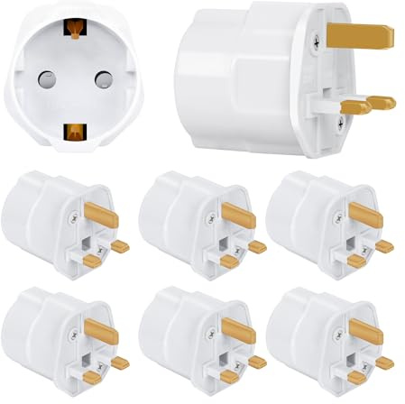 Incutex 6x Reseadapter Sverige EU till UK Omvandlare, Europeisk Schuko 2-Pins till 3-Pins UK Strömadapter, Resekontakt Travel Adapter för Storbritannien, Irland, Dubai, Singapore, Hongkong, vit