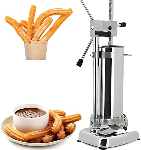 Dfdieratve Máquina para Hacer Churros Manual, Máquina para Hacer Rellenos de Churros, Máquina para Hacer Churros de Rosquillas Españolas Manual Comercial de 3L, 5 Tipos de Moldes