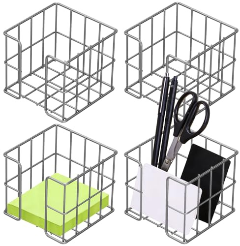 CBWERBB 4pcs Memo Note Holder,3.74x3.74inch Cube Memo Pad Holder Note Block Dispenser,Metal Mesh Desk Organizer for Notepad Pen Pencil,Ideal for Home or Office Supply(Black)